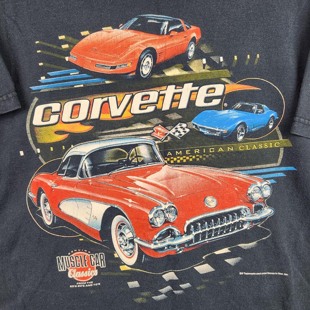 Vintage Corvette Shirt Mens Medium Black Graphic Chevrolet Muscle Car 90s Y2K